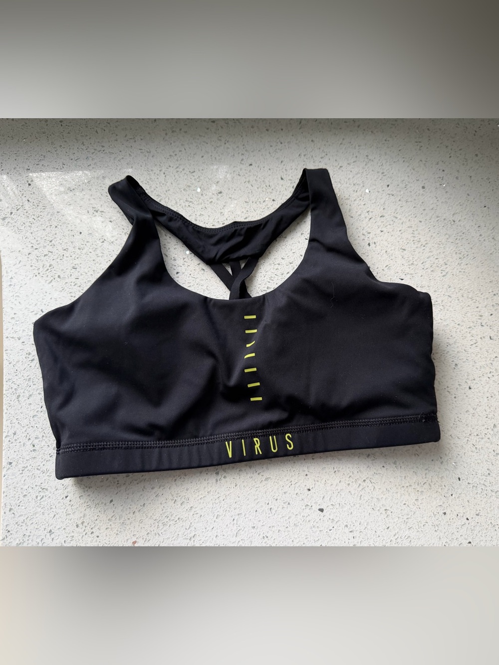 Virus Black Sports Bra with Neon Yellow Accents size small like new
